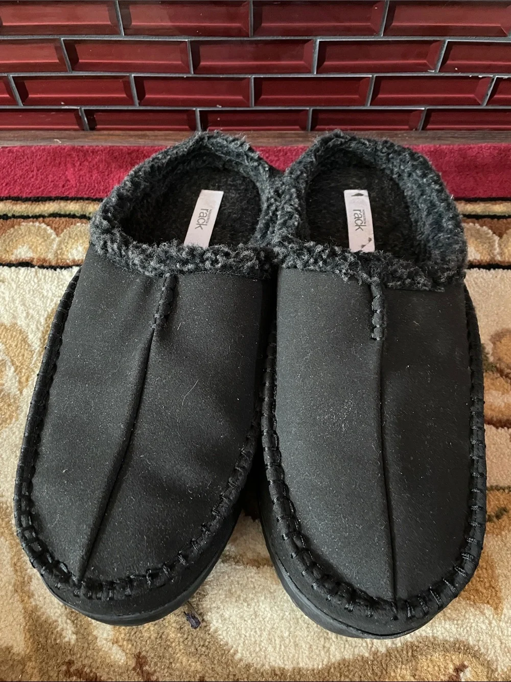 Rack Black Faux-Shearling Slip-On Loafers for Men